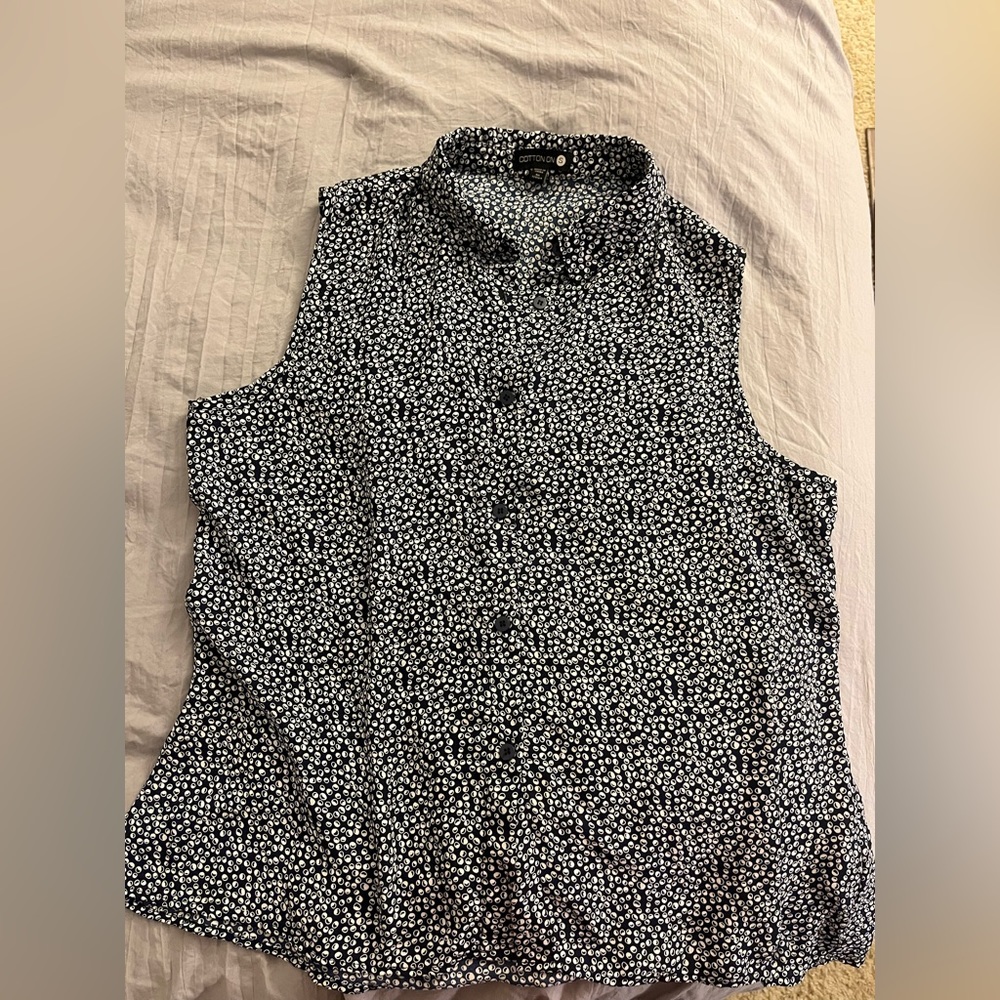 Navy Blue Collared Sleeveless Top, Cotton On, Small